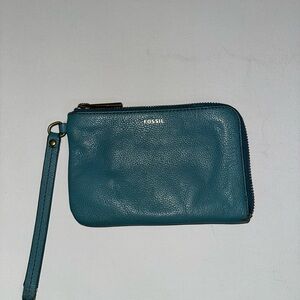 Fossil Teal Leather Wristlet
